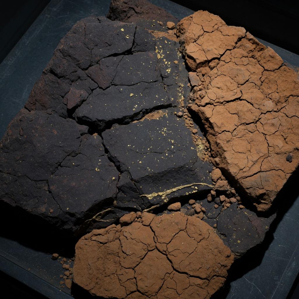 Dark basalt and ochre earth with mineral dust